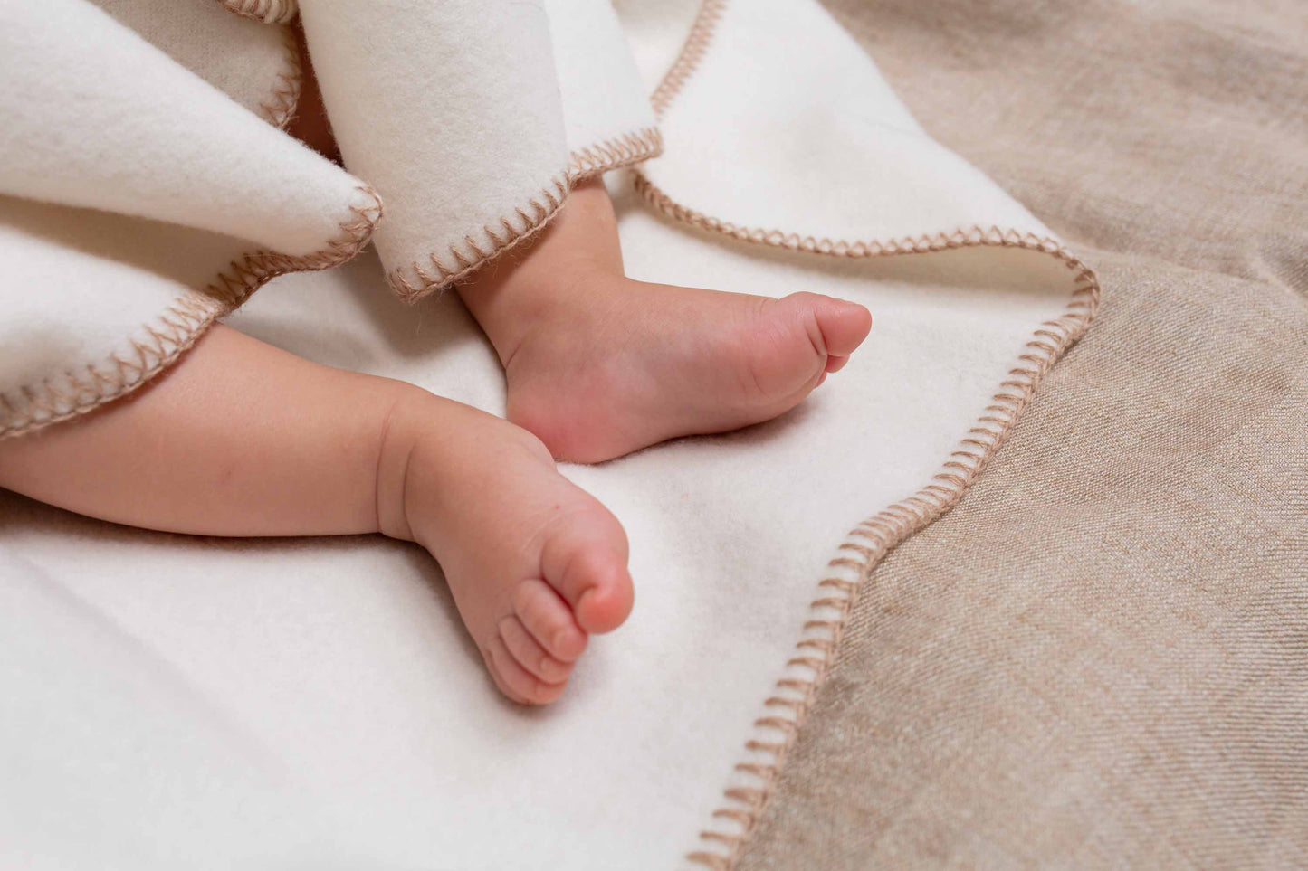 Baby's First Blanket - White with Fawn Stitching