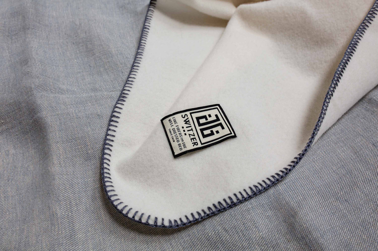Baby's First Blanket - White with Blue Stitching