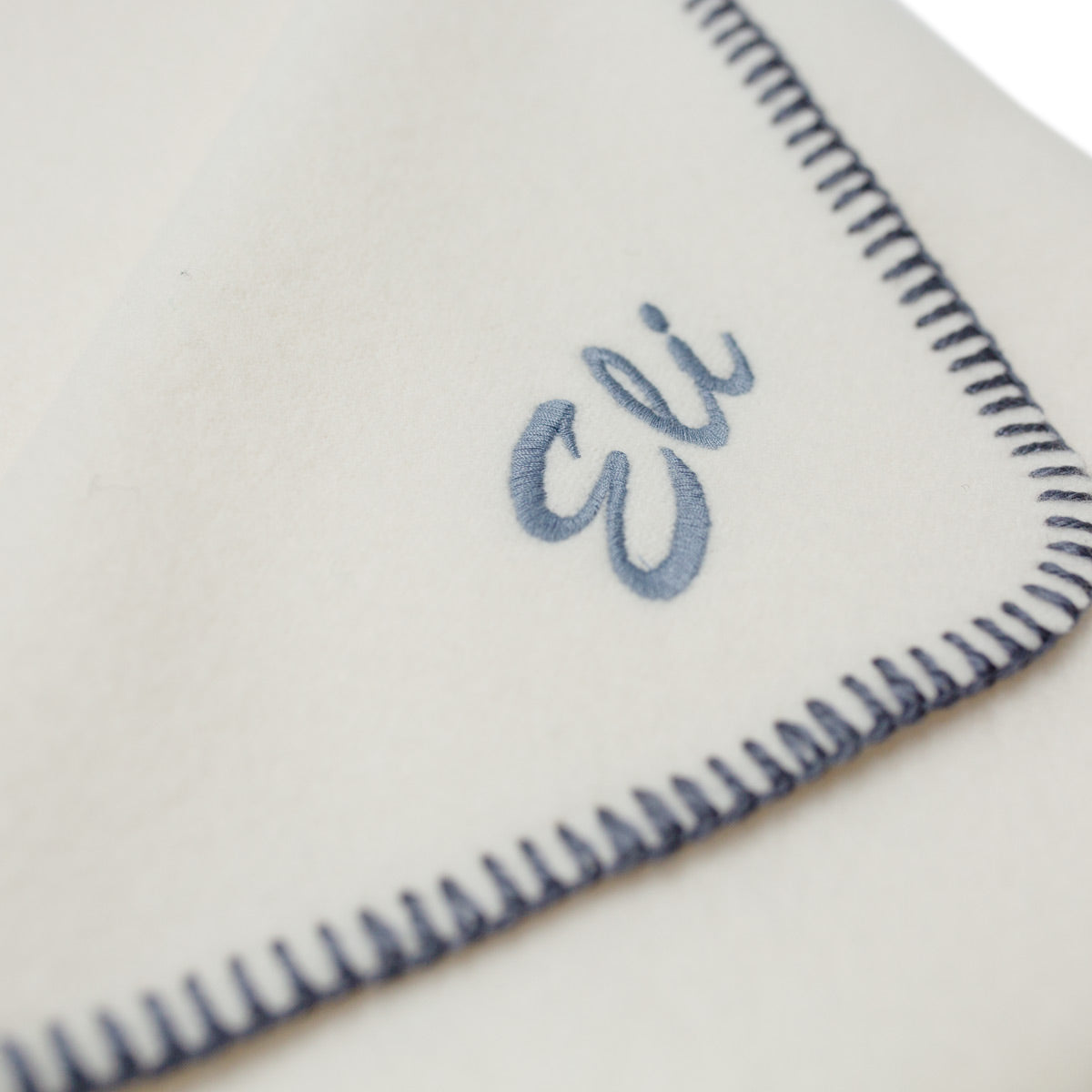 Baby's First Blanket - White with Blue Stitching