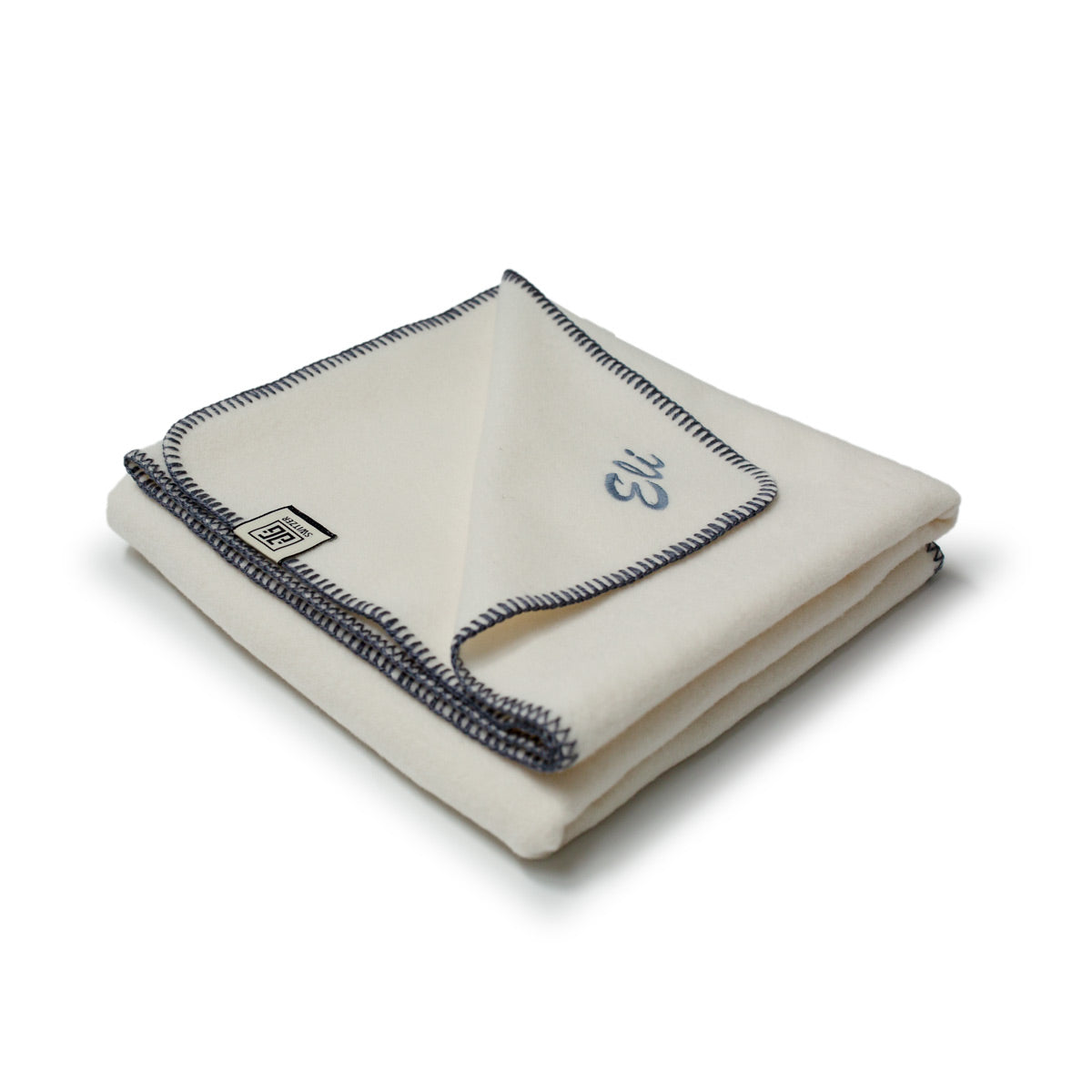 Baby's First Blanket - White with Blue Stitching