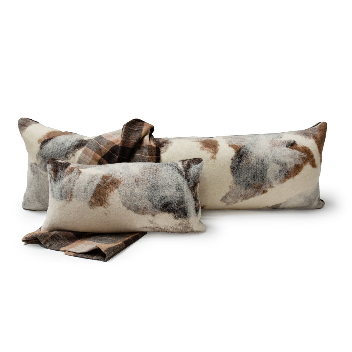 Tahoe With Cream Wool Body Pillow with Prima Alpaca Back in Plaid Espresso