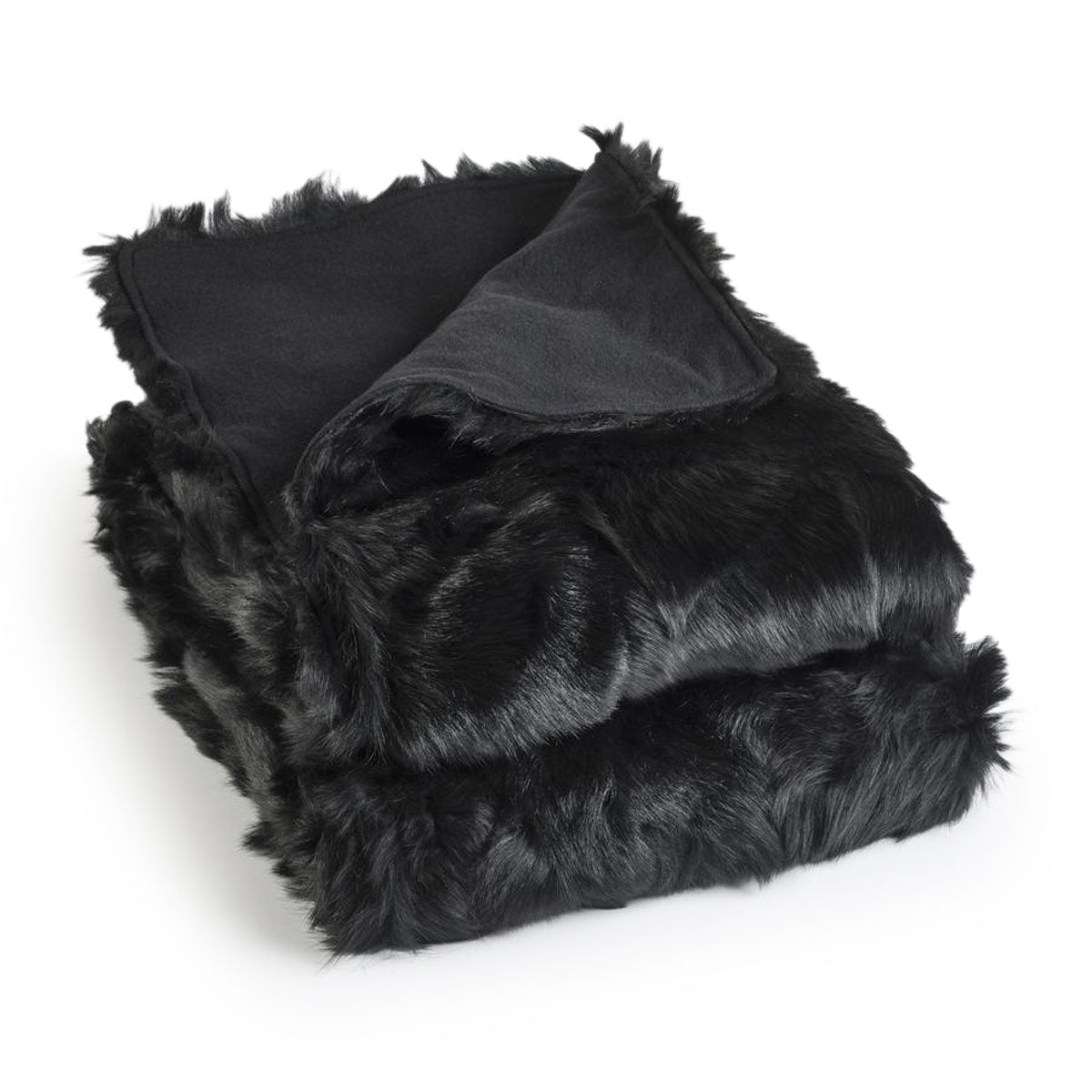 Toscana Real Sheep Fur Throw Lined with Cashmere blend - Black