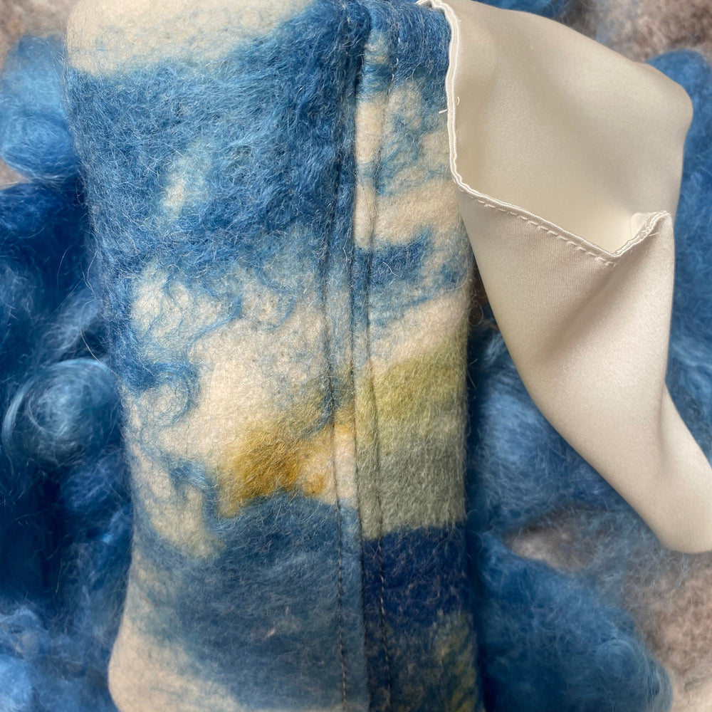 Botanical Blue Eyeglass Sleeve Felted Wool with Silk Lining