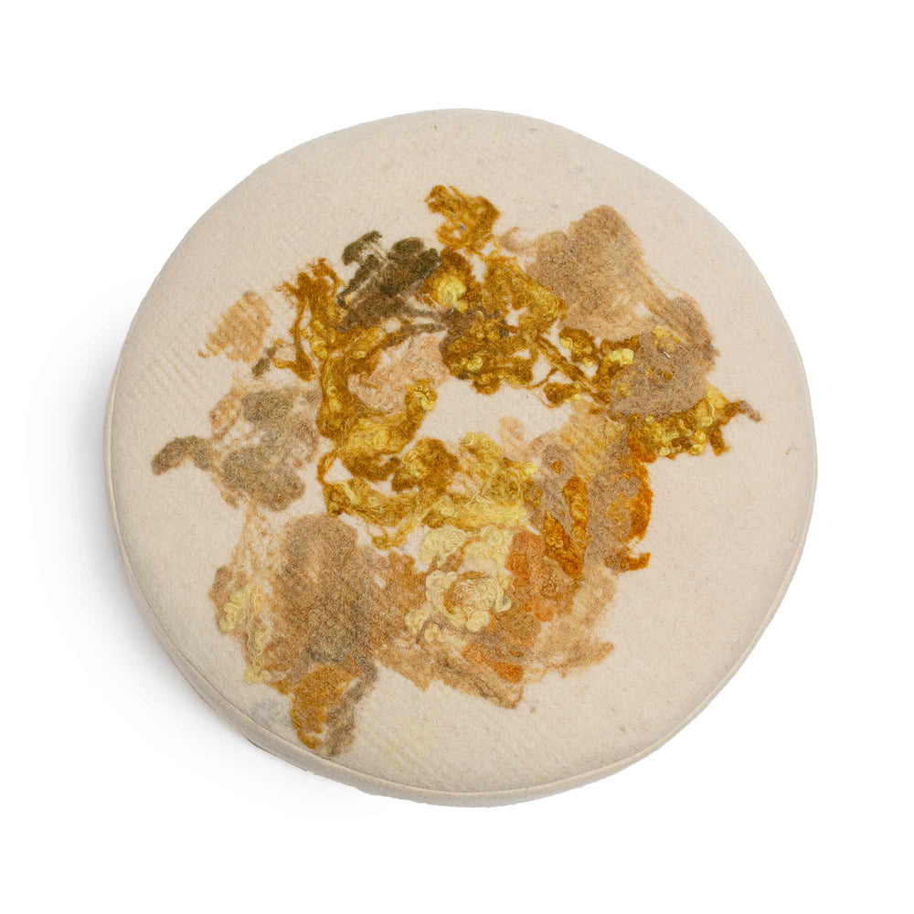 
                      
                        BOTANICAL Plant-Dyed Wool Round Floor Cushion - Turmeric Medallion Yellow
                      
                    