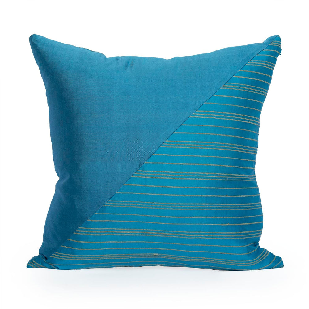 Lotus Flower Silk Pillow - Inle Lake Blue Triangle - JG Switzer