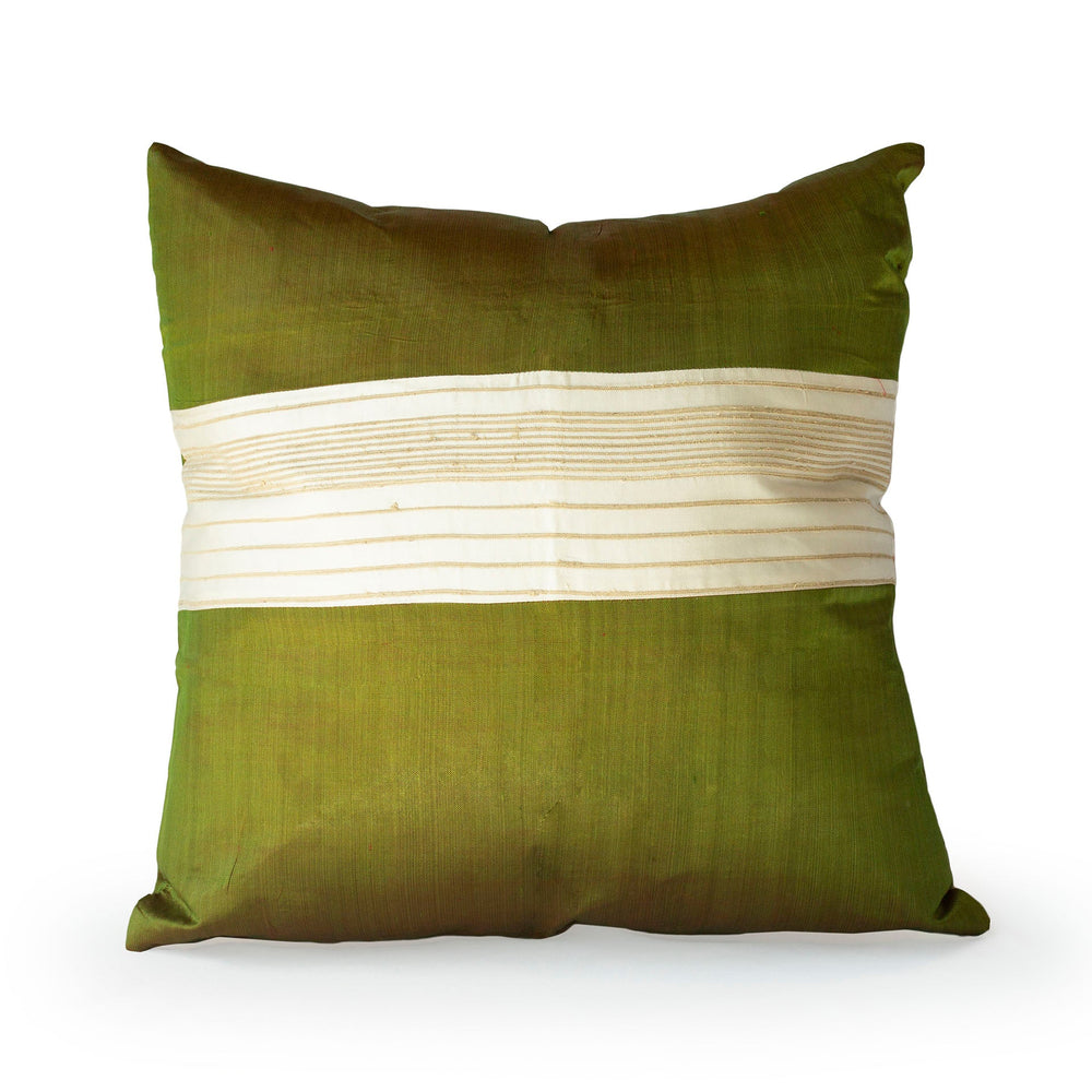 
                      
                        Lotus Flower Silk Pillow - Green Stripe - JG Switzer
                      
                    