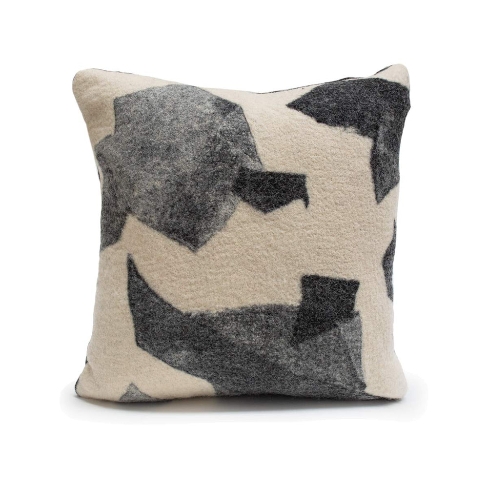 Abstract Black and White Wool Pillow - 24