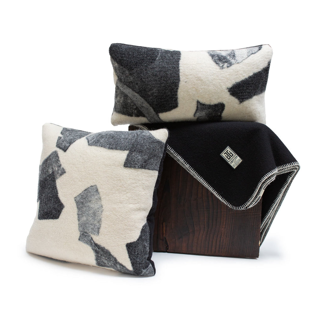 Abstract Black and White Wool Pillow - 20